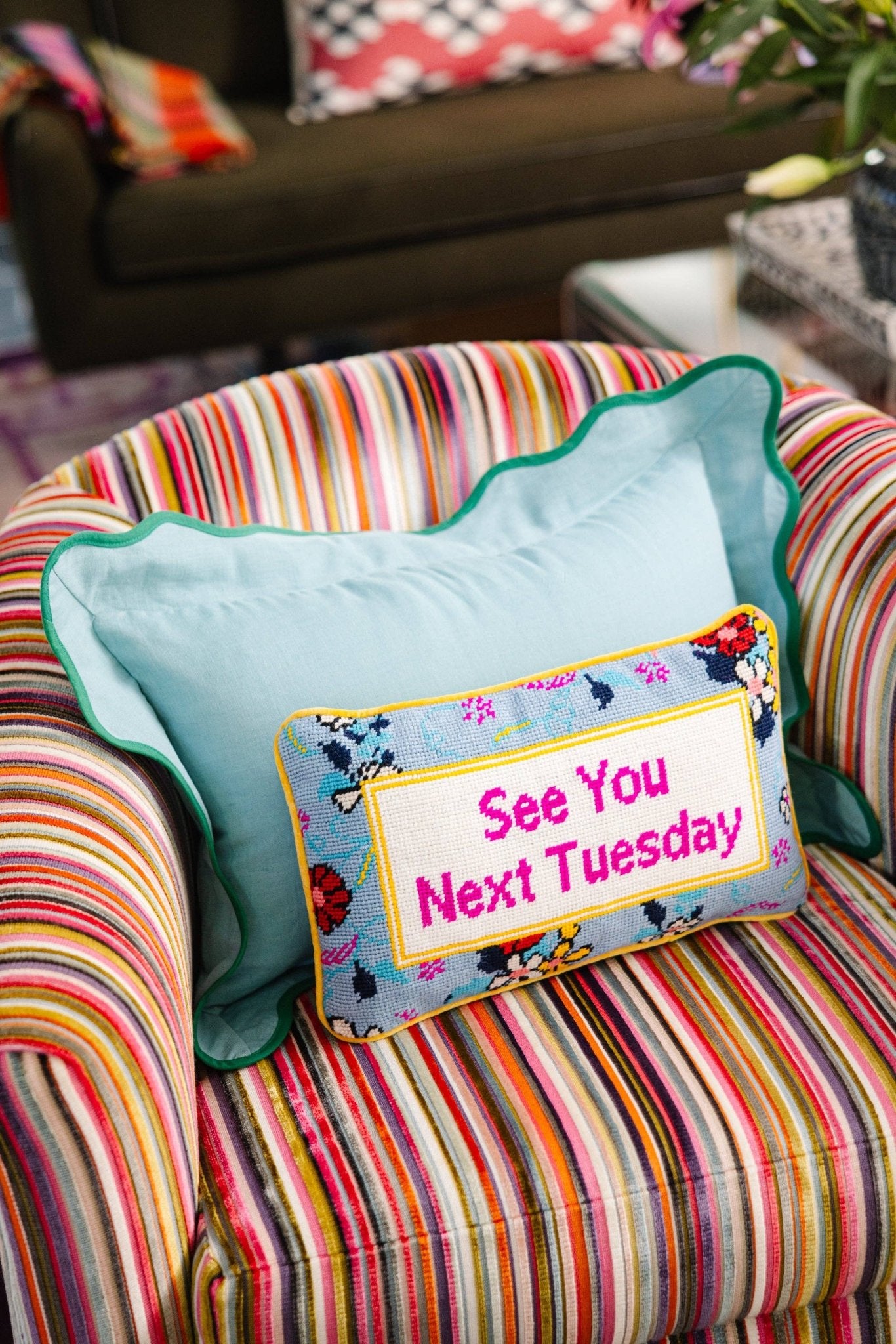NEXT TUESDAY Needlepoint Pillow - bubblegum market