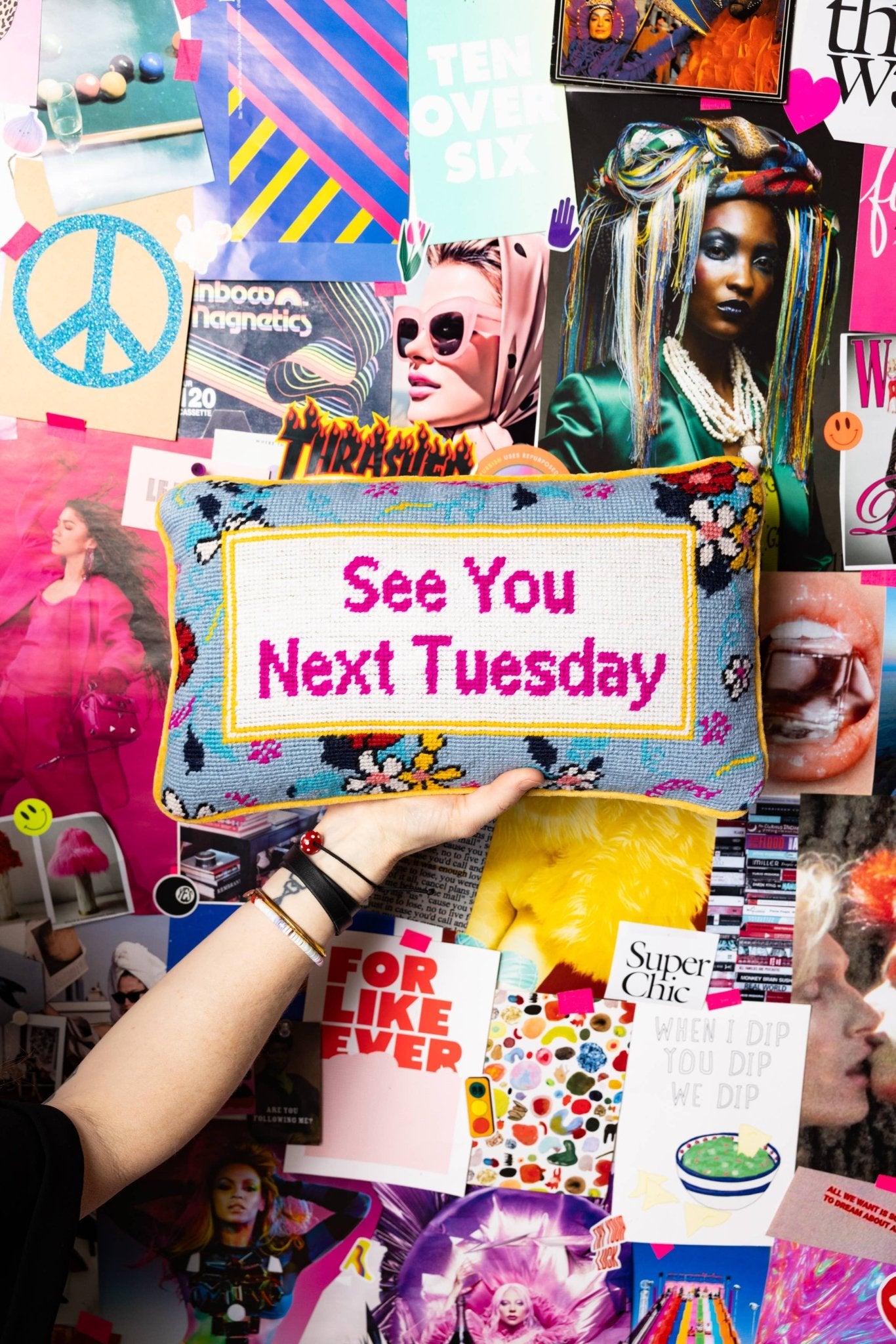NEXT TUESDAY Needlepoint Pillow - bubblegum market