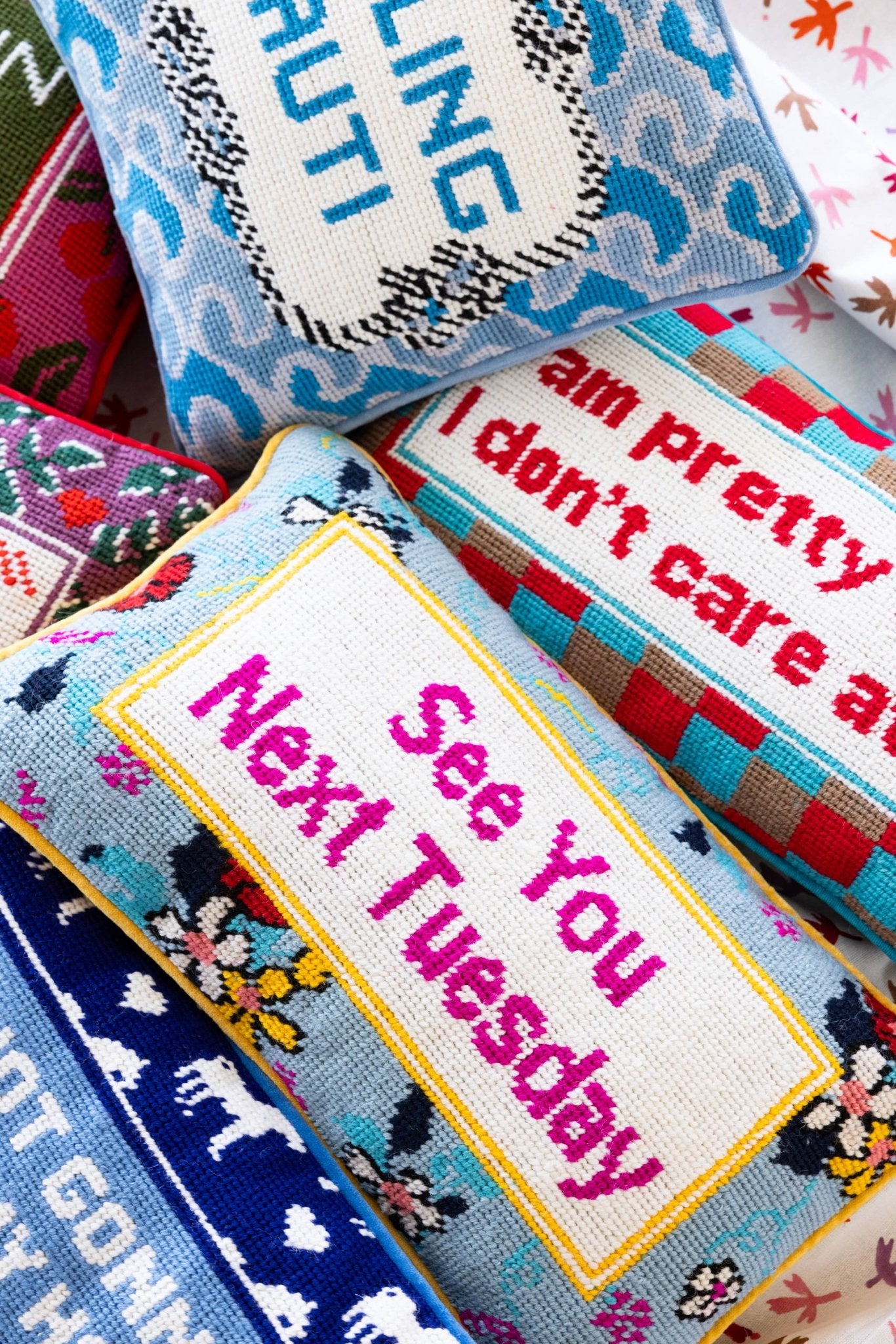 NEXT TUESDAY Needlepoint Pillow - bubblegum market