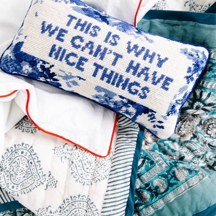 NICE THINGS Needlepoint Pillow - bubblegum market