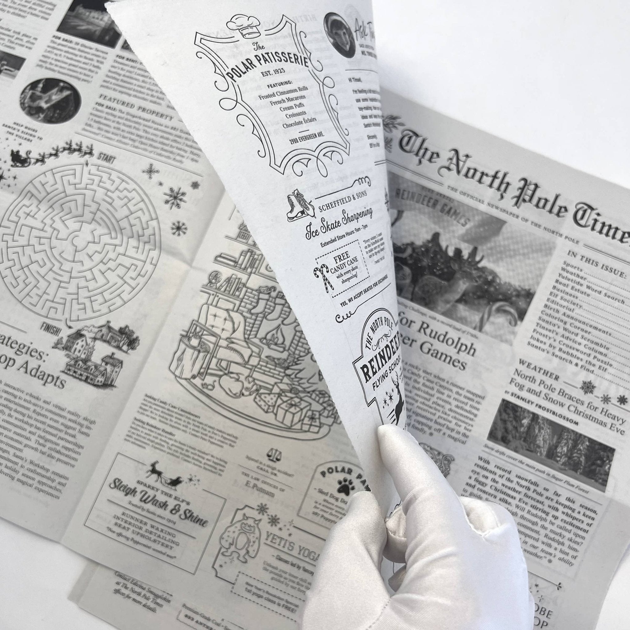 North Pole Times Newspaper Holiday Gift Wrap + Activity Sheets - bubblegum market