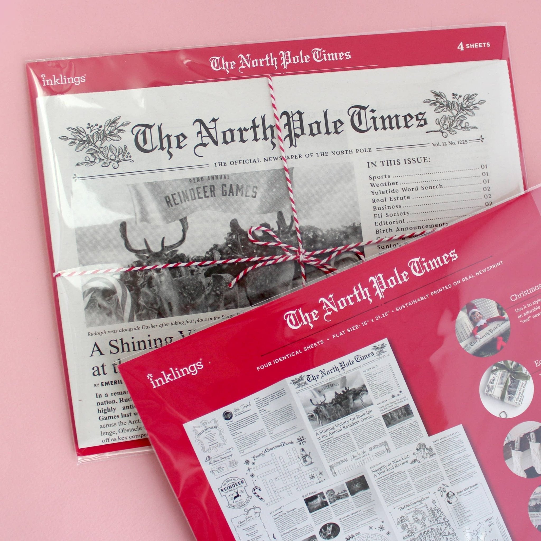 North Pole Times Newspaper Holiday Gift Wrap + Activity Sheets - bubblegum market