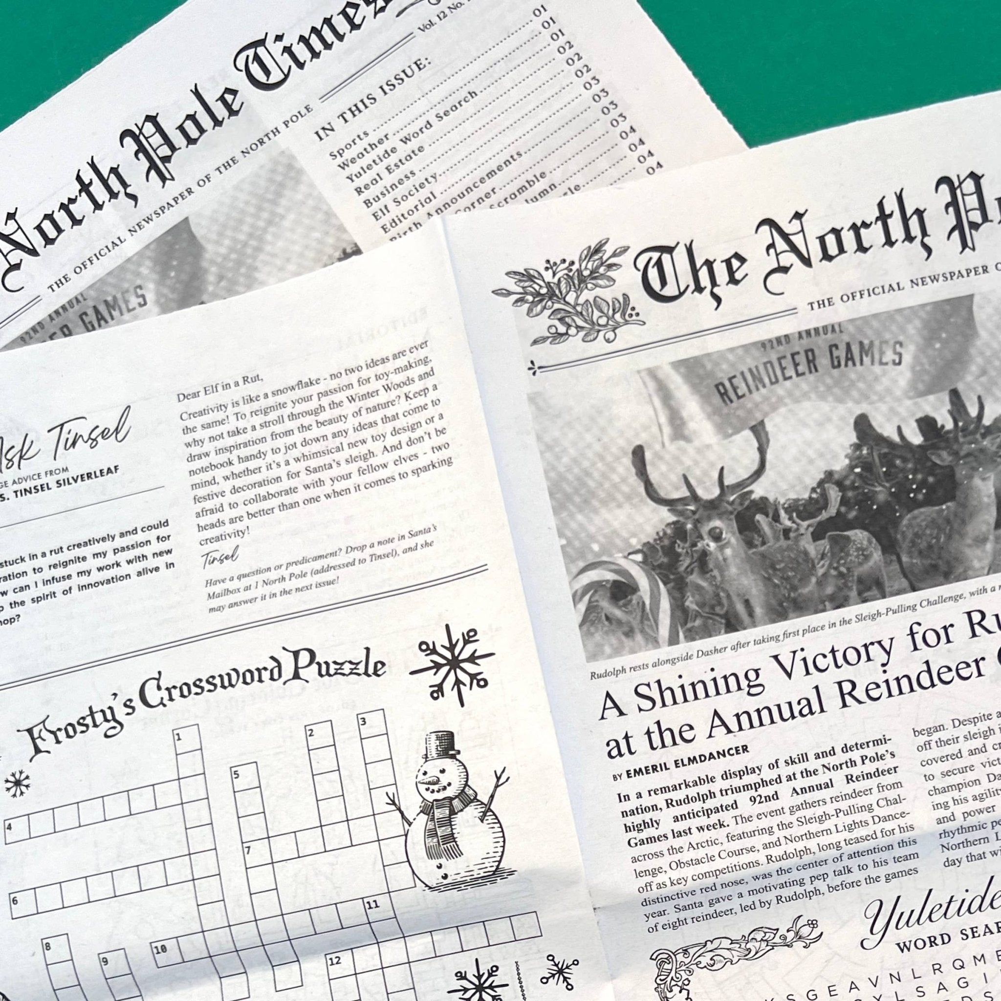North Pole Times Newspaper Holiday Gift Wrap + Activity Sheets - bubblegum market
