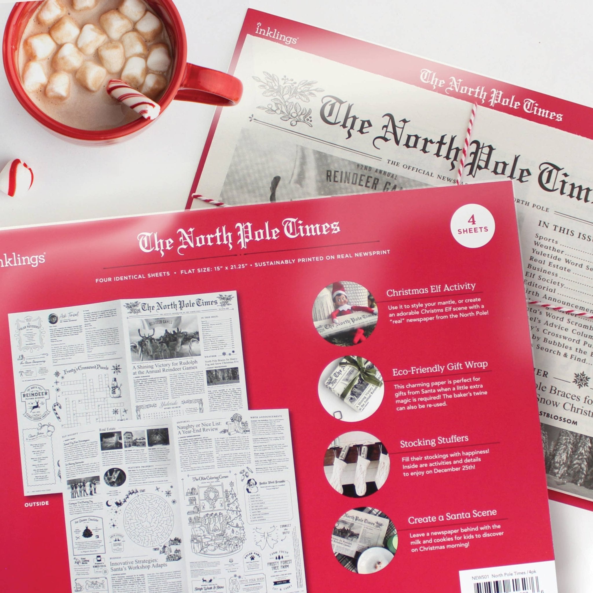 North Pole Times Newspaper Holiday Gift Wrap + Activity Sheets - bubblegum market