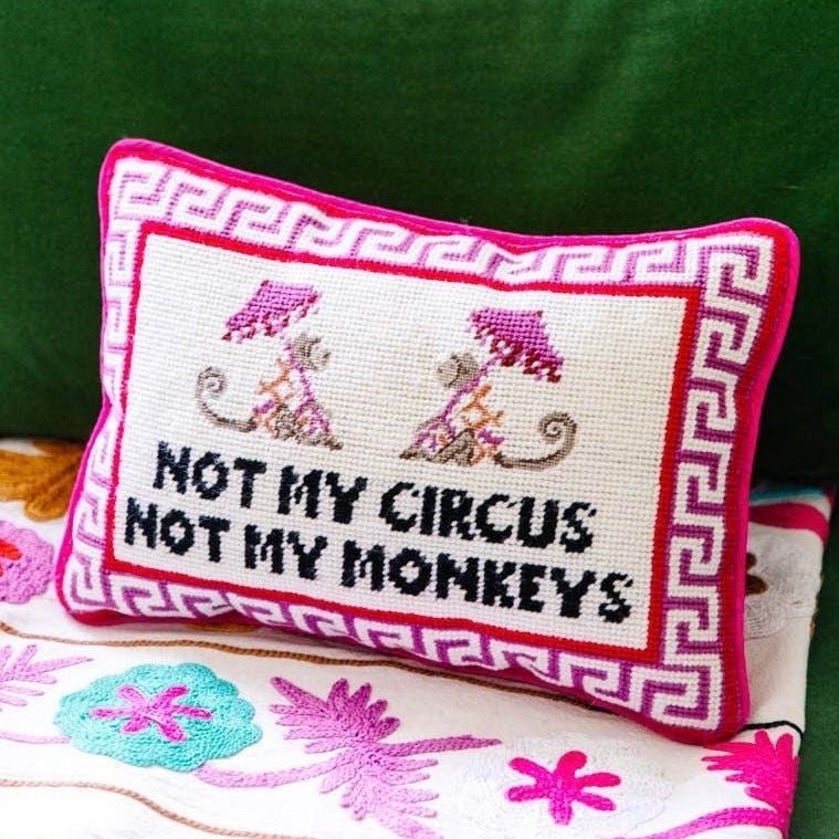 NOT MY CIRCUS Needlepoint Pillow - bubblegum market