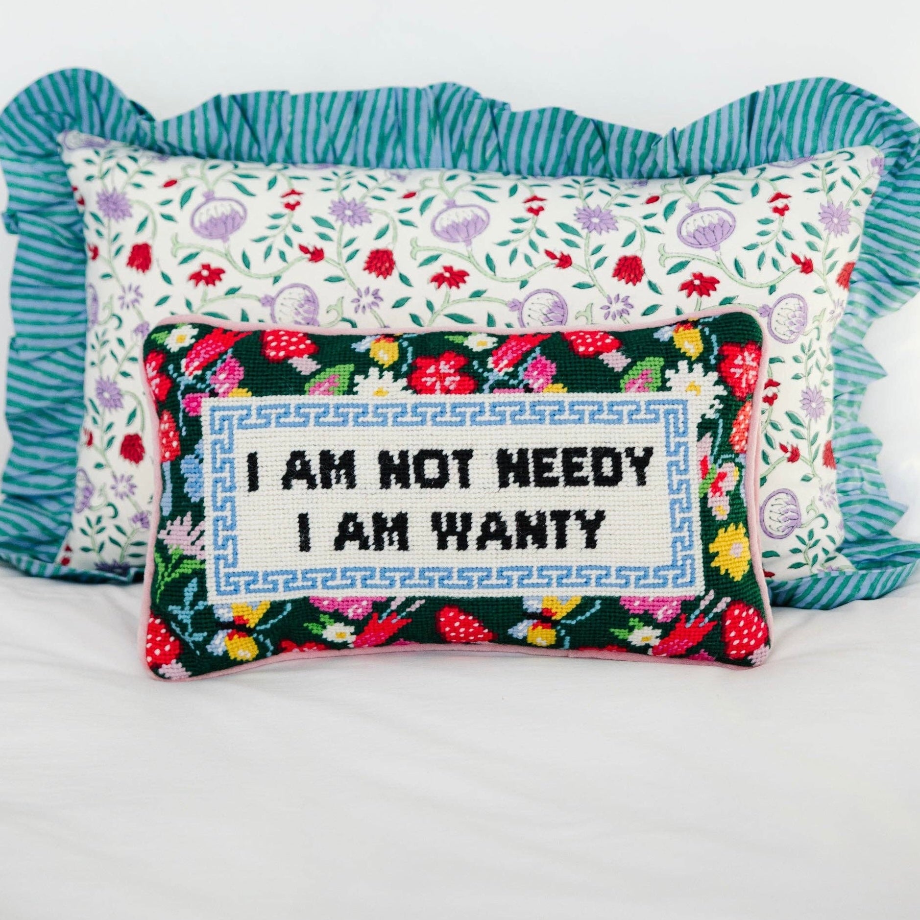 NOT NEEDY Needlepoint Pillow - bubblegum market