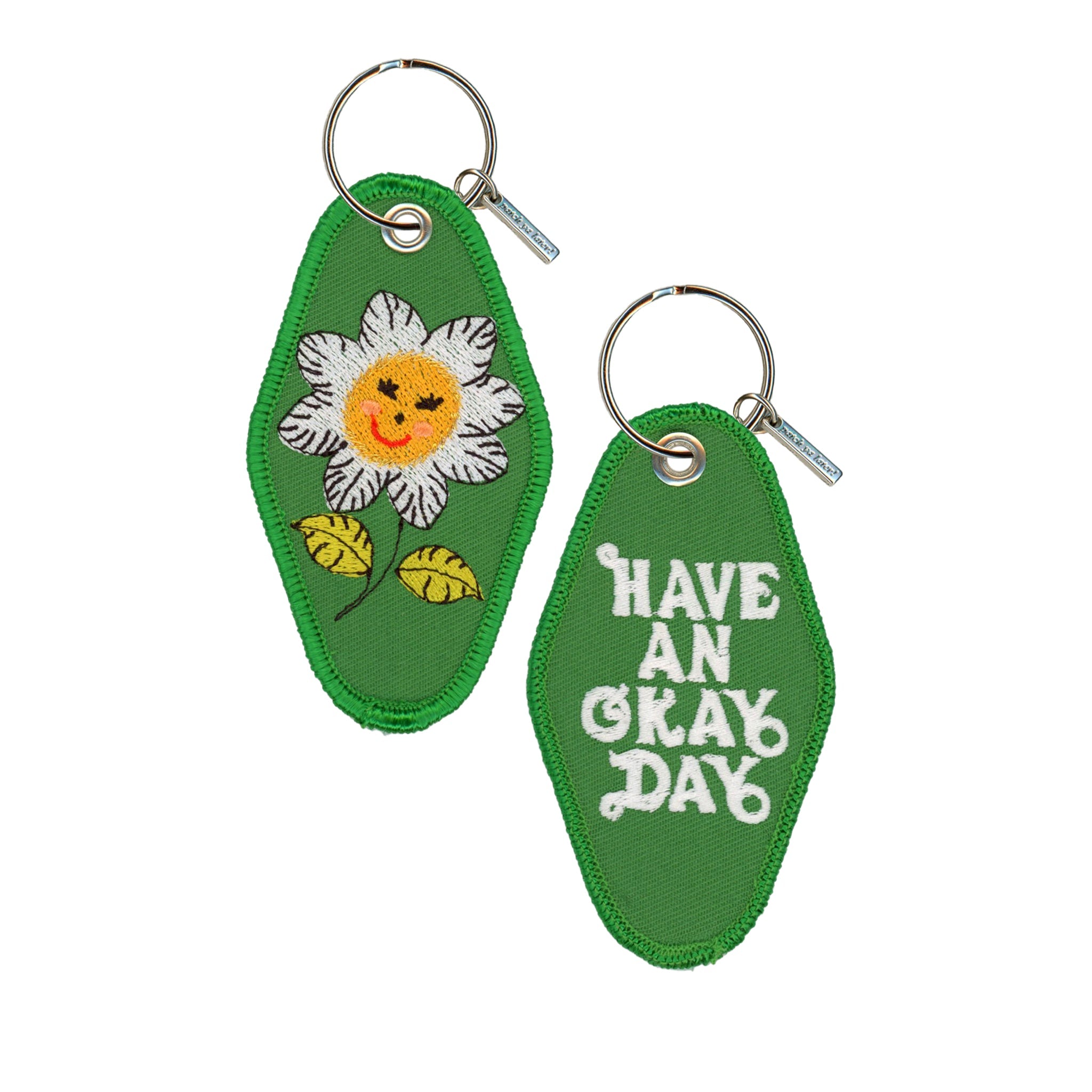 Okay Day Daisy Embroidered Keychain - bubblegum market