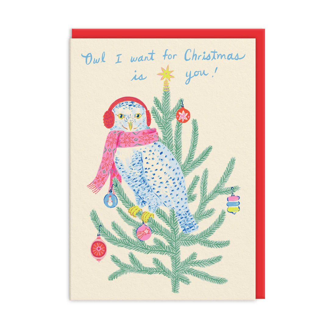 Owl I Want For Christmas Holiday Greeting Card - bubblegum market