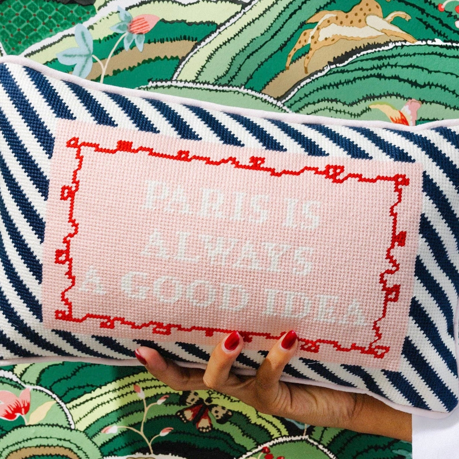 PARIS Needlepoint Pillow - bubblegum market