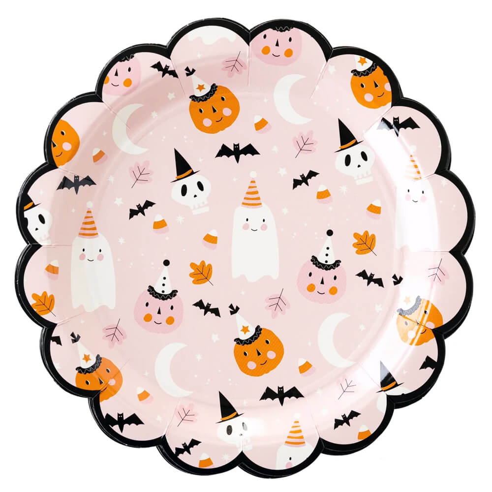 party-guys-pink-halloween-paper-plates-ghosts-pumpkins-bats-skeletons