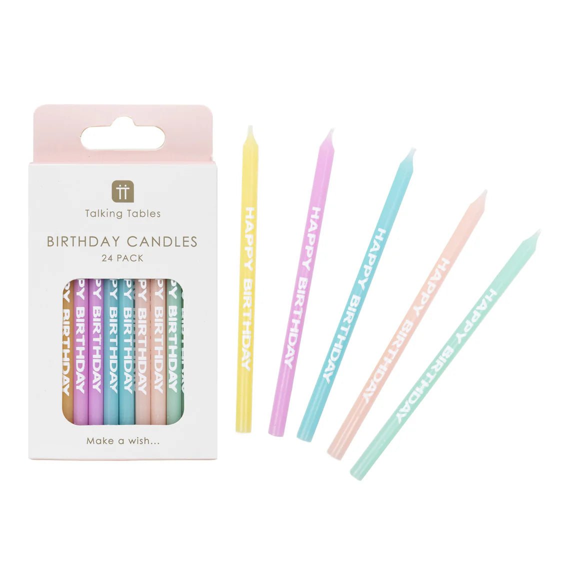 Pastel HAPPY BIRTHDAY Printed Candles - bubblegum market