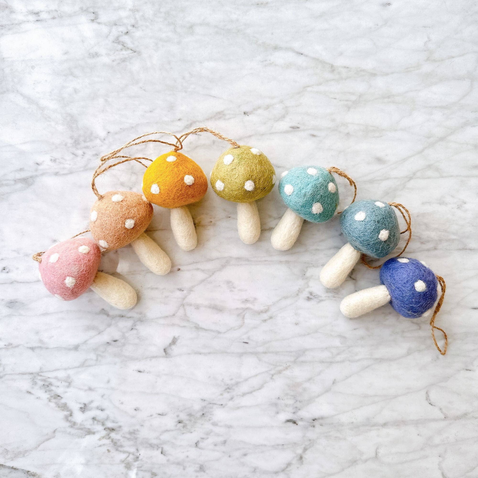 Pastel Rainbow Felt Mushroom Ornaments (Set of 7) - bubblegum market