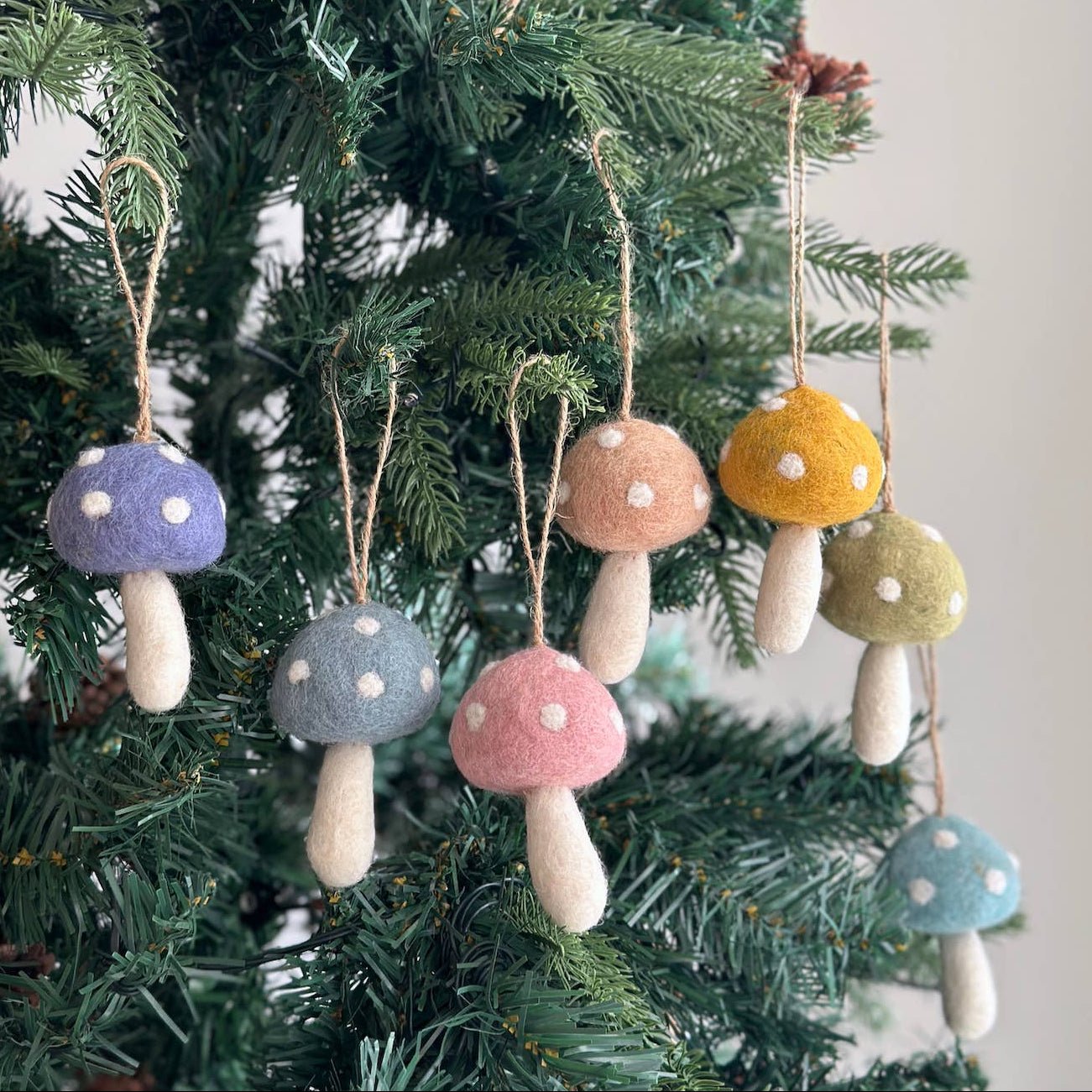 Pastel Rainbow Felt Mushroom Ornaments (Set of 7) - bubblegum market