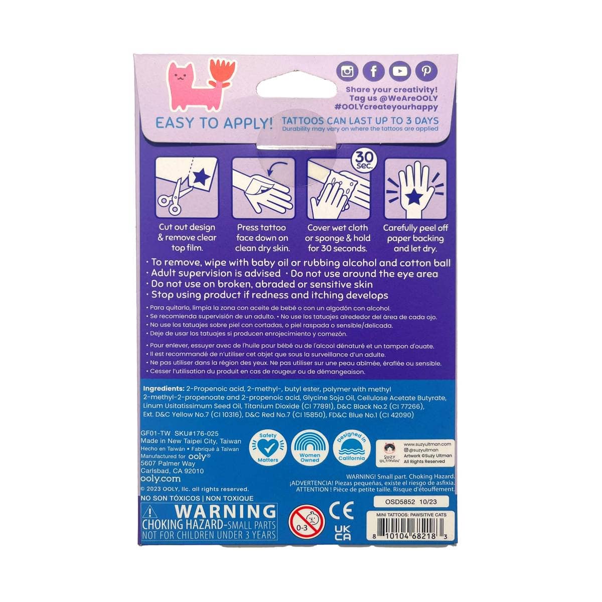 Pawsitive Cat Mini Tattoo Palooza Temporary Tattoos X Suzy Ultman - bubblegum market