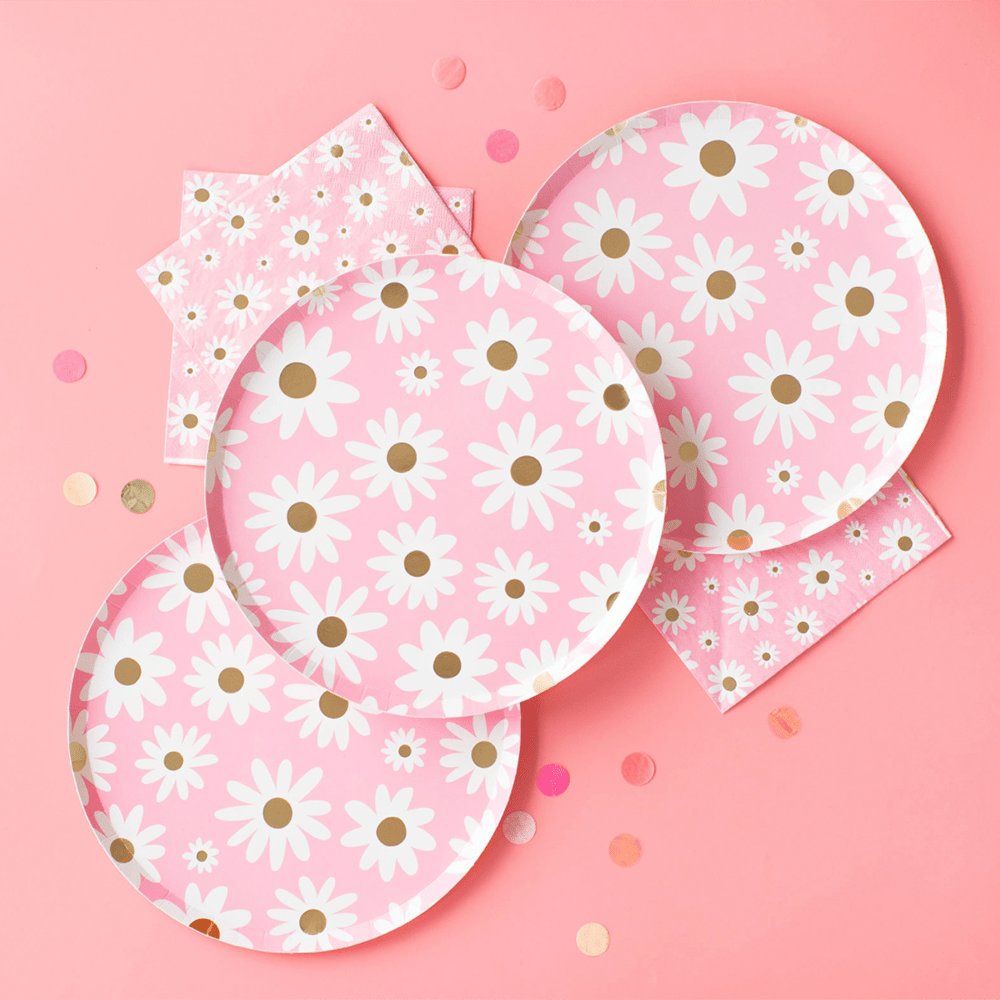 Peace & Love Daisy Dinner Plates 10" - bubblegum market