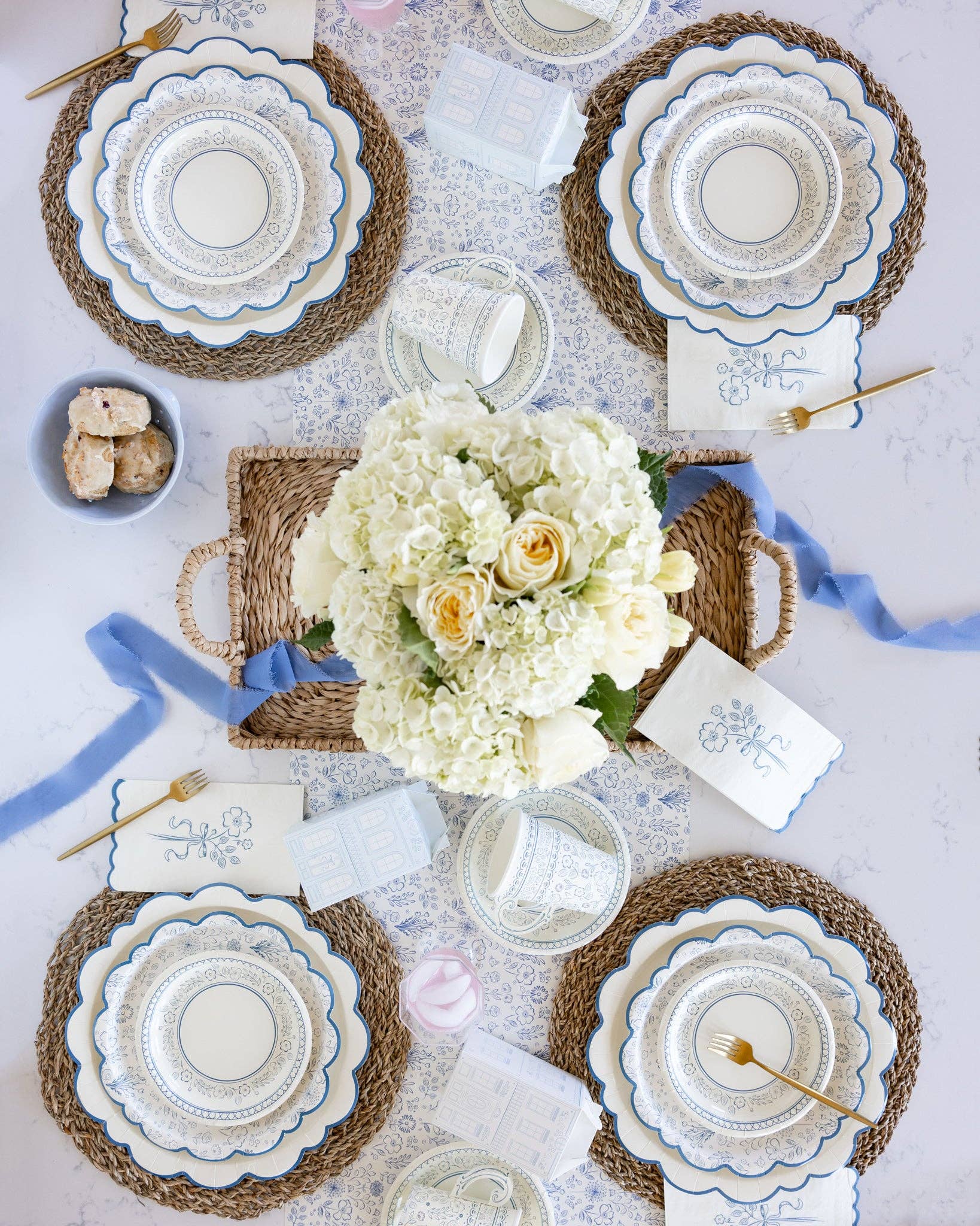Pembroke Blue Floral Paper Table Runner - bubblegum market
