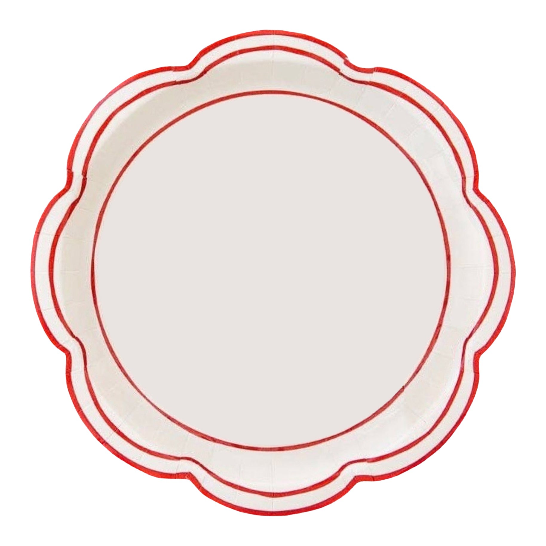 Pembroke Cream w/ Red Lines Scalloped Paper Plates 9" - bubblegum market