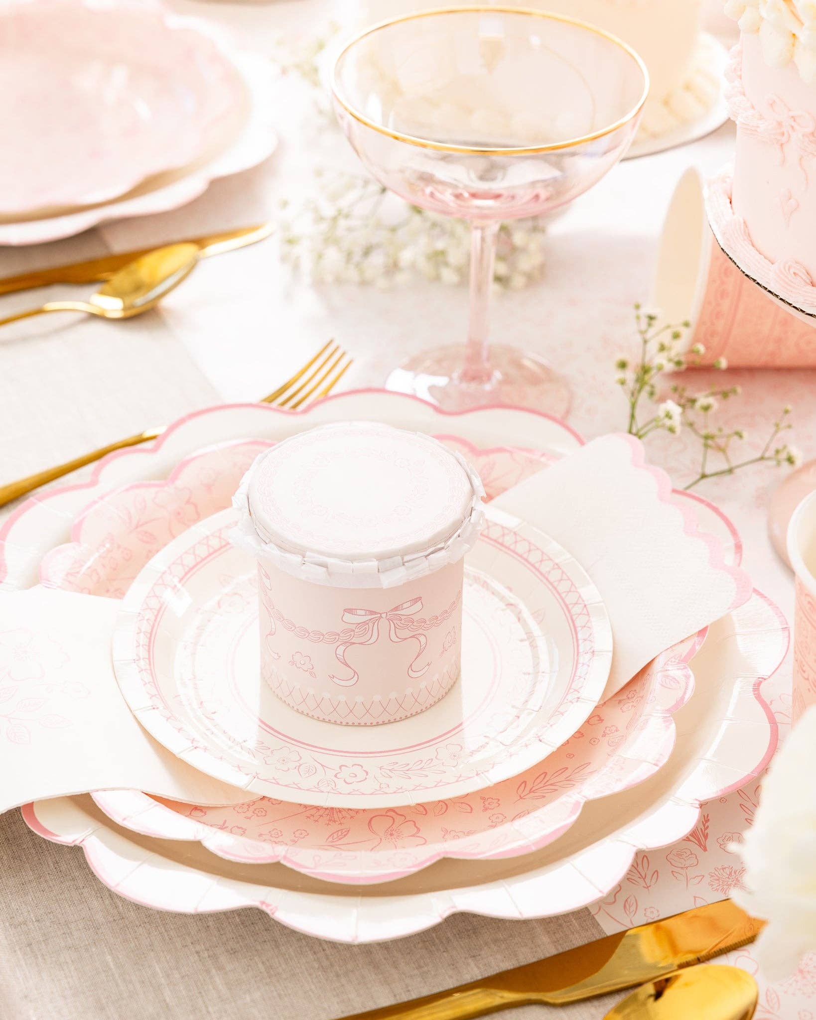 Pembroke Pink Floral Border Dessert Plates 7" - bubblegum market