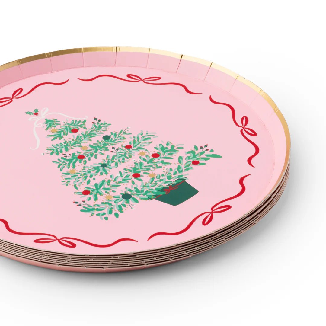 Pink Christmas Tree Dessert Plates 8" - bubblegum market