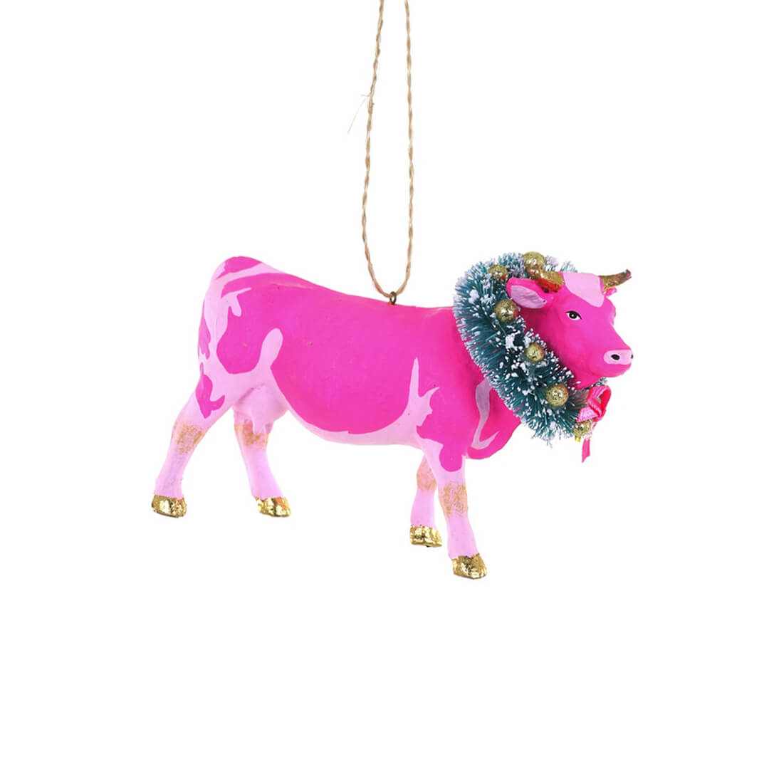 Pink Cow Holiday Holstein Ornament 5" - bubblegum market