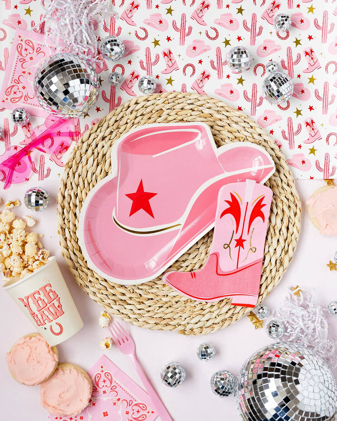 Pink Cowgirl Hat Shaped Paper Plates 12" - bubblegum market