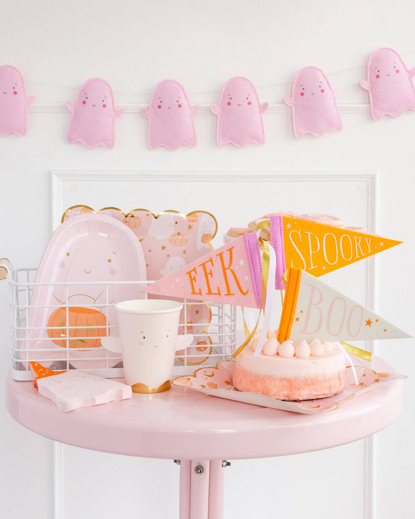 Pink Ghost Puffy Felt Banner - bubblegum market