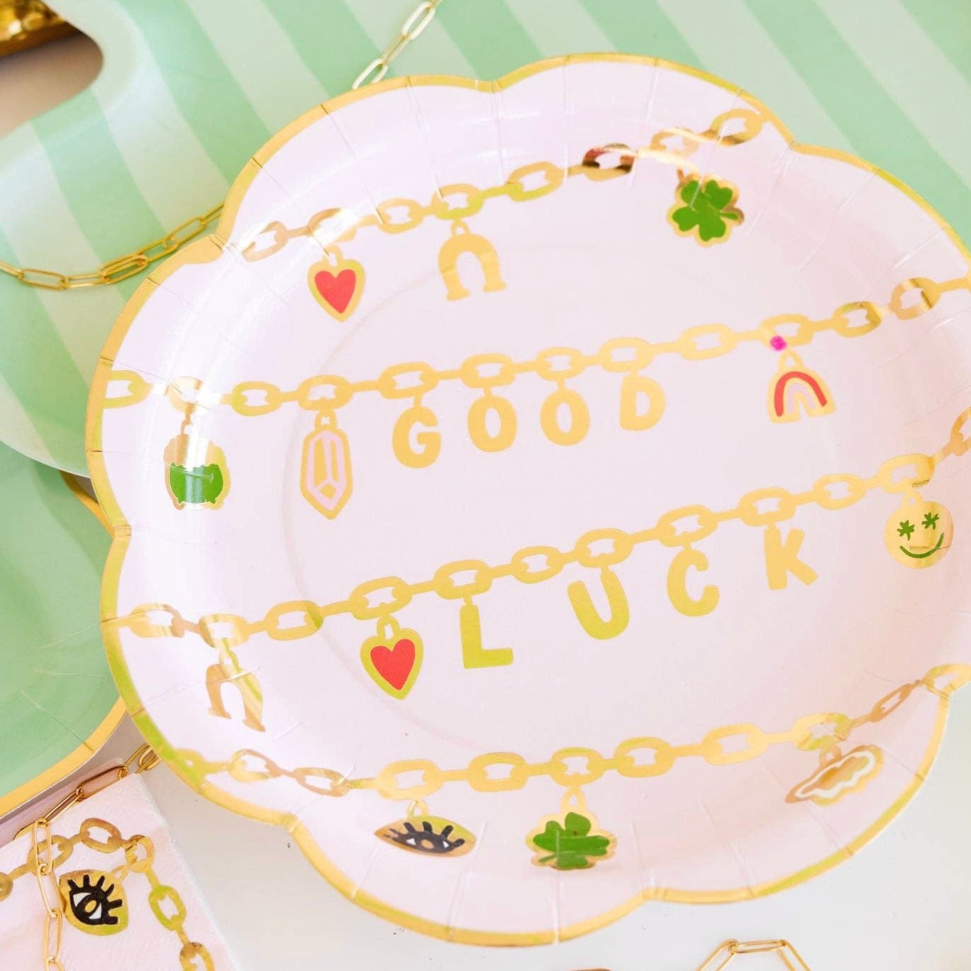 Pink Good Luck Charm Paper Plates 10" - bubblegum market