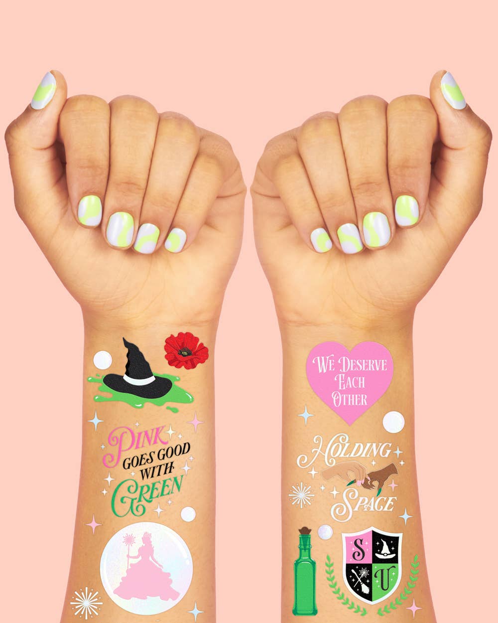 Pink & Green Good Witch / Bad Witch Temporary Tattoos - bubblegum market
