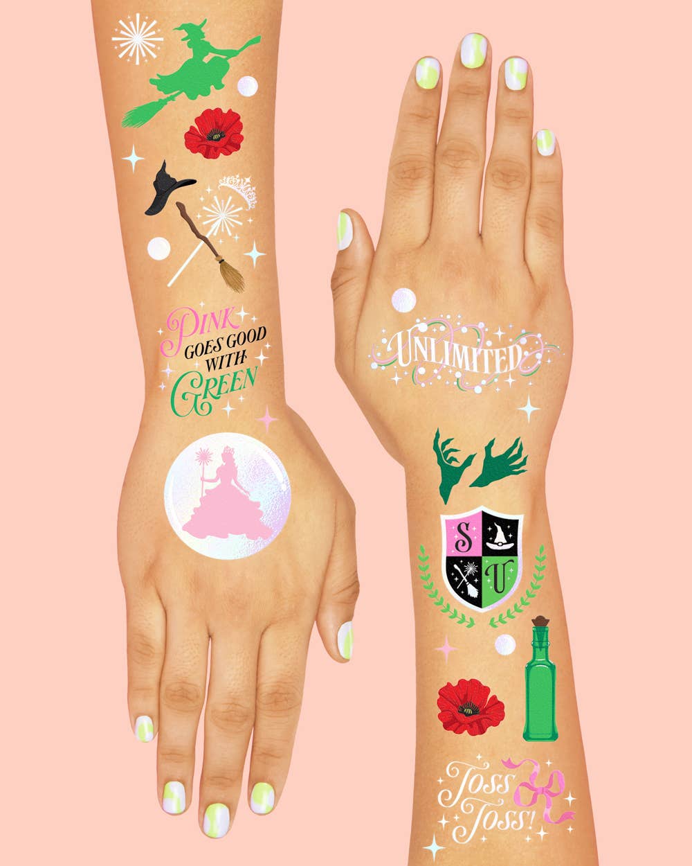 Pink & Green Good Witch / Bad Witch Temporary Tattoos - bubblegum market