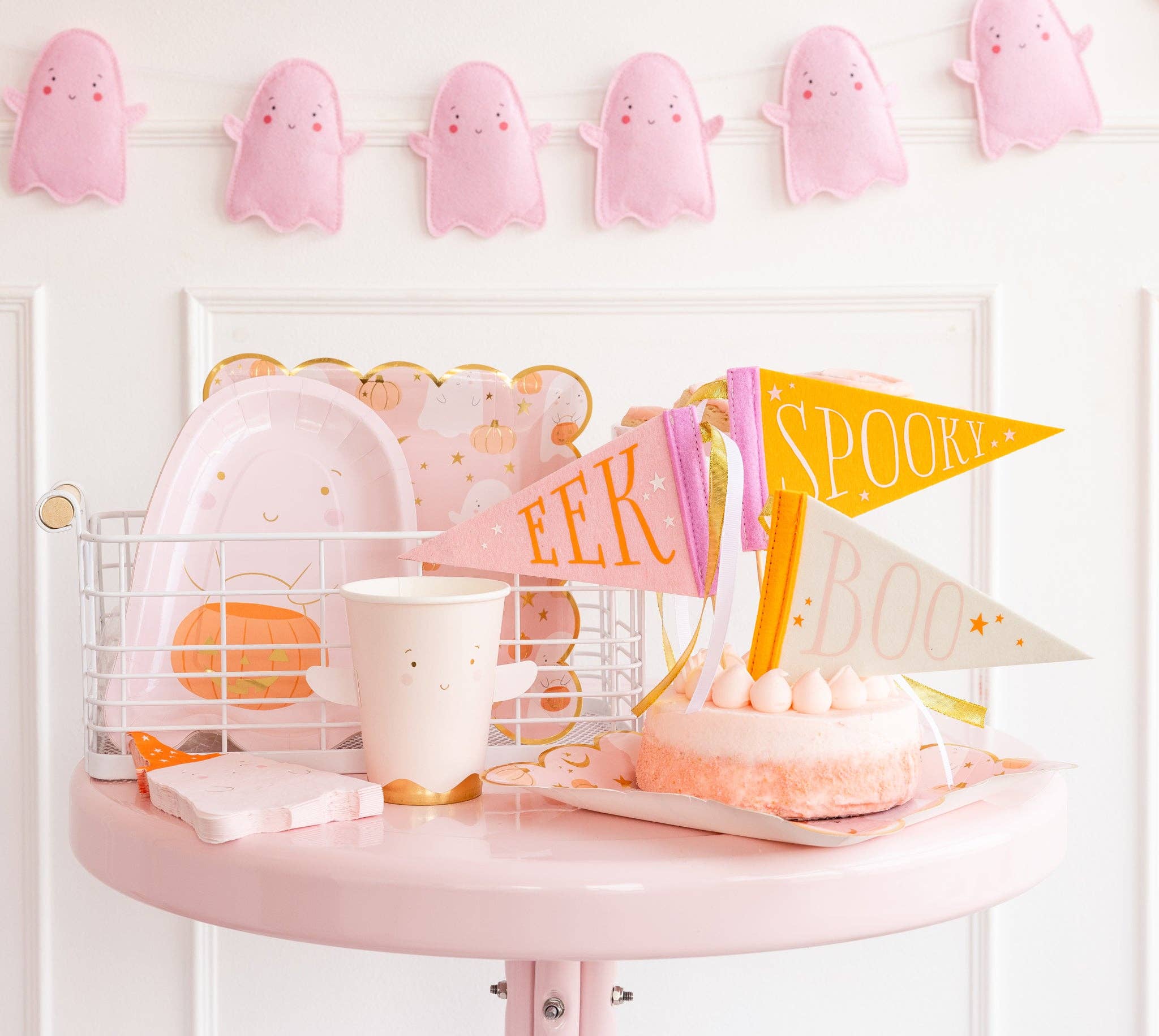 Pink Happy Ghost Paper Party Cups - bubblegum market