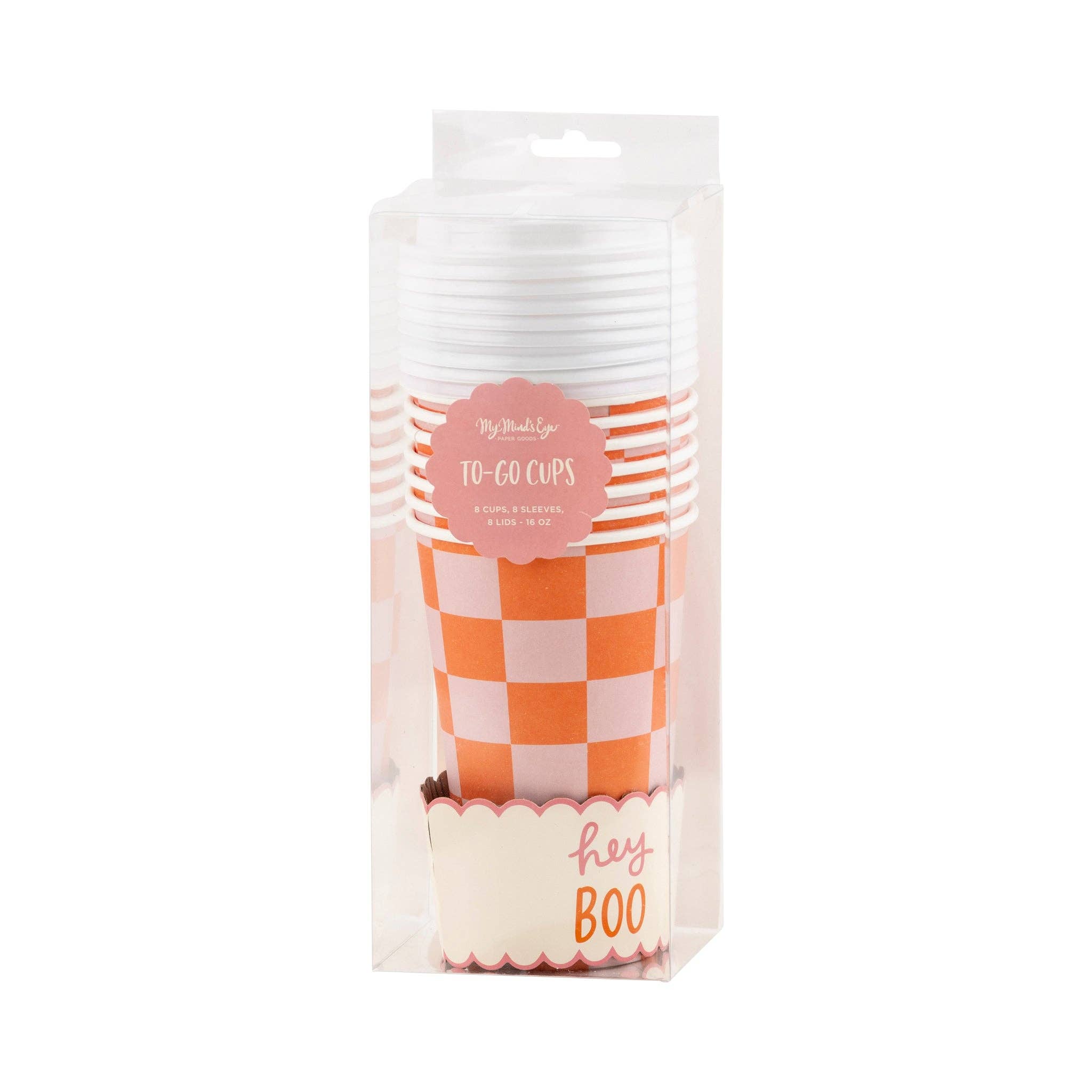 Pink & Orange Checks Halloween To - Go Cups - bubblegum market
