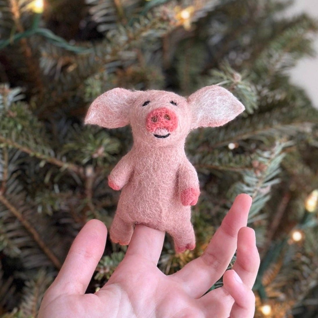 Pink Piggy Wool Felt Finger Puppet - bubblegum market