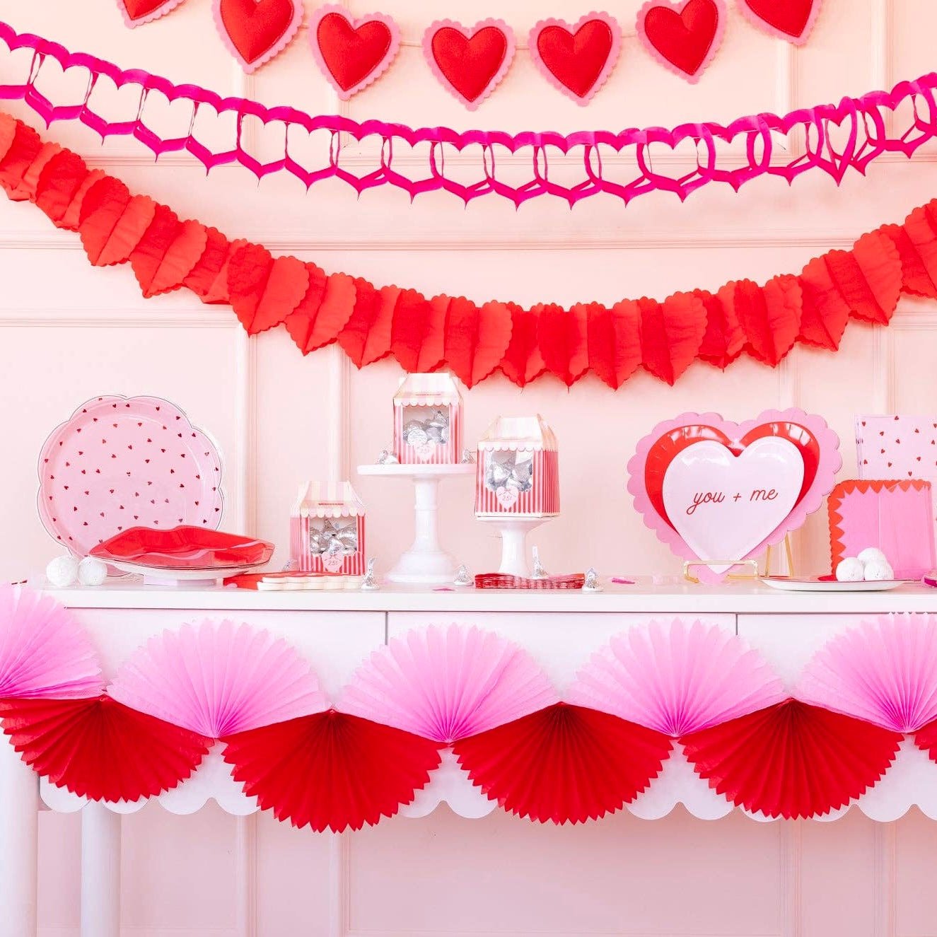 Pink & Red Double Tissue Paper Bunting Banner - bubblegum market