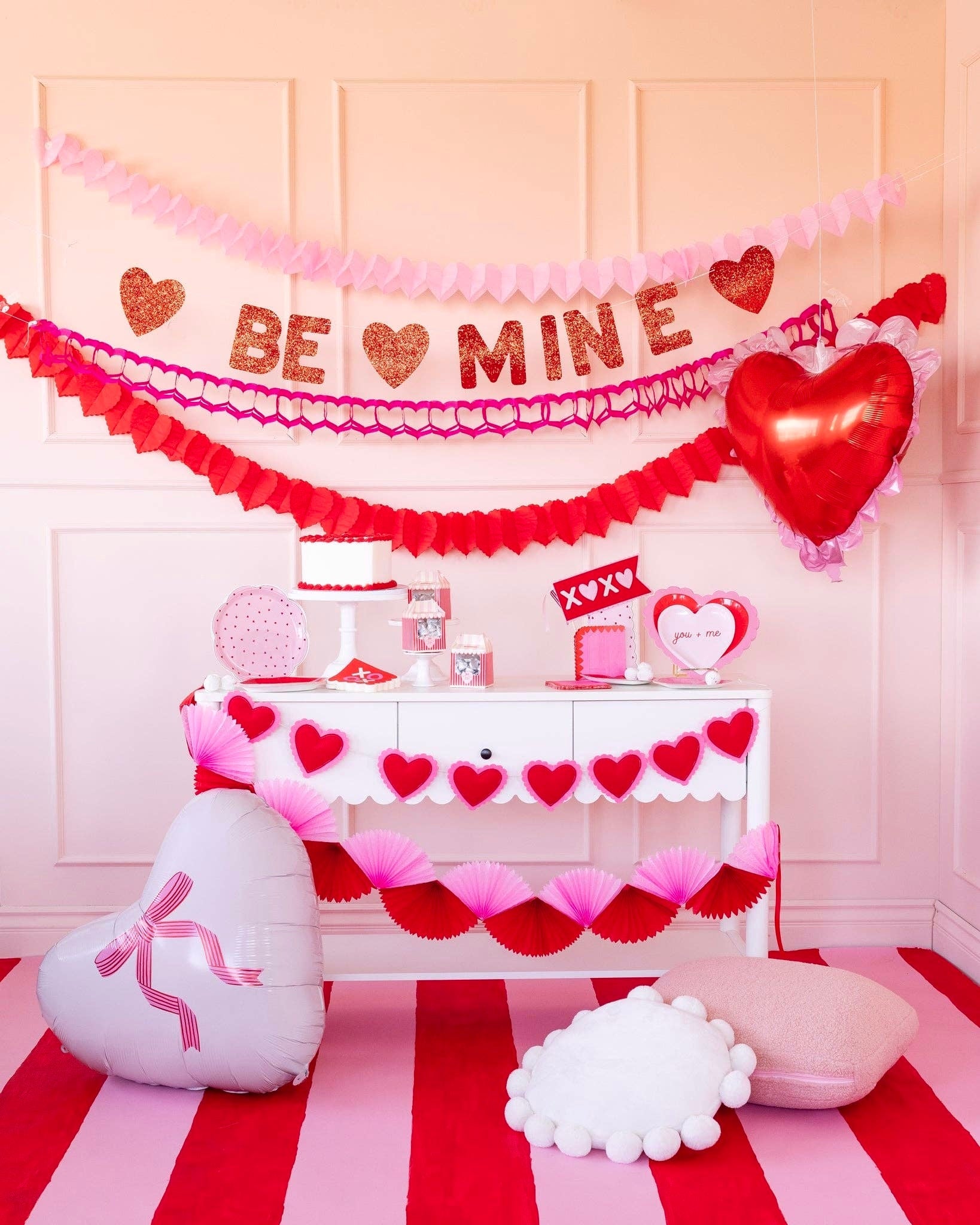 Pink & Red Double Tissue Paper Bunting Banner - bubblegum market
