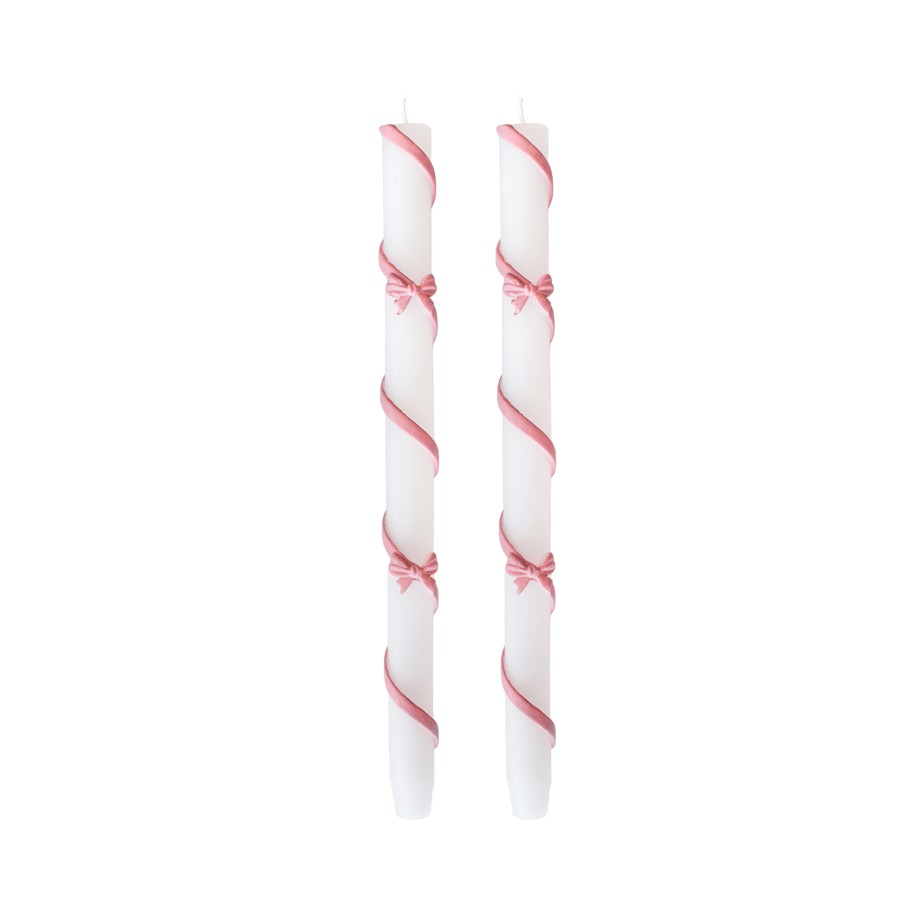Pink Ribbon Bow Taper Candles (Set of 2) - bubblegum market