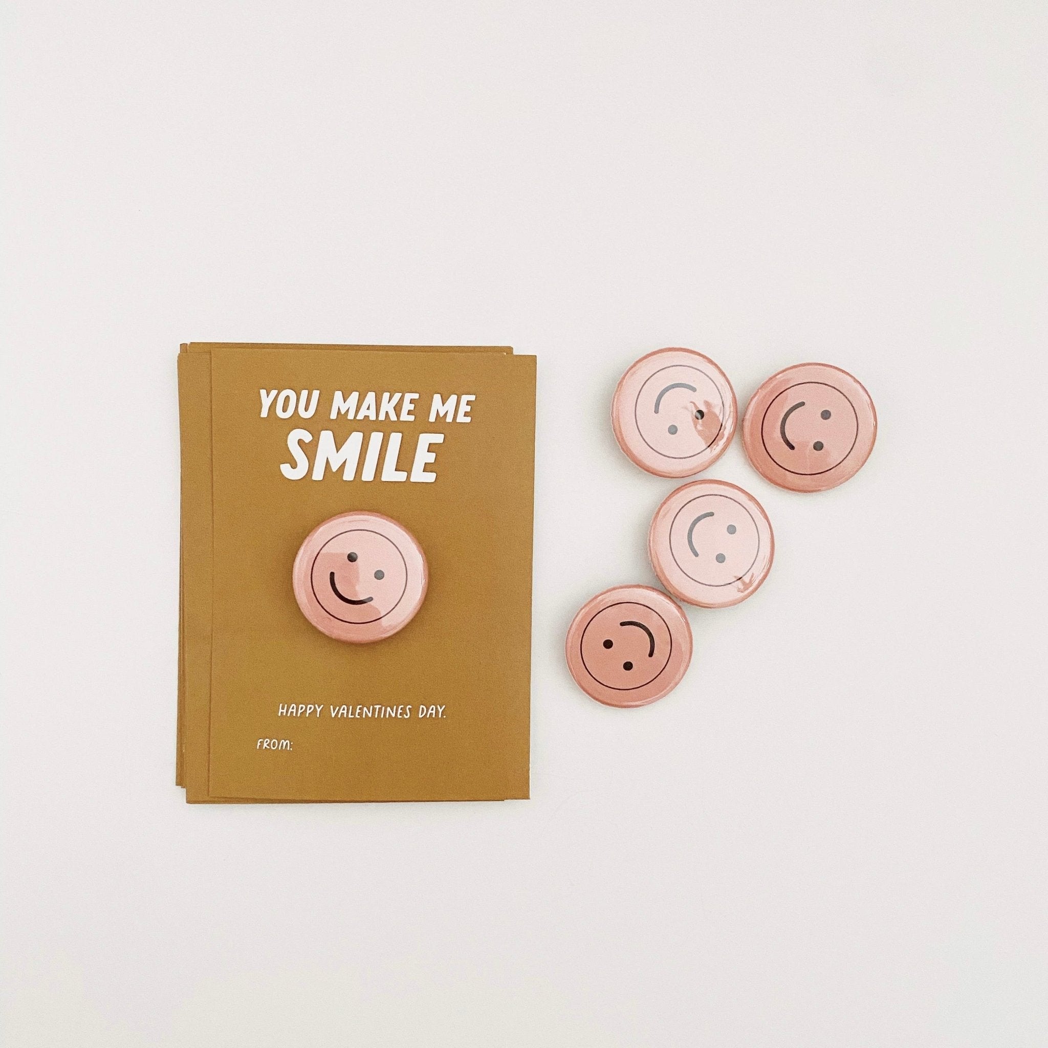 Pink Smiley Face Button Pins Valentine Kit - bubblegum market