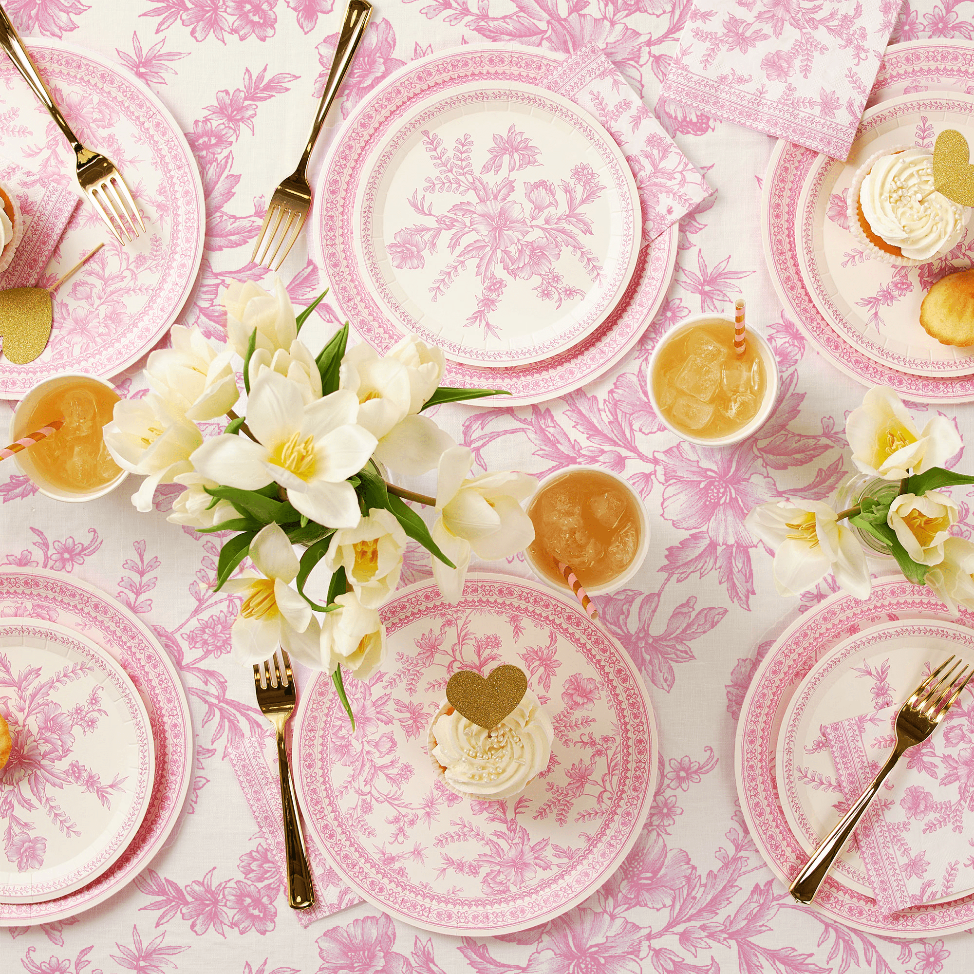 Pink Toile Paper Tablecloth - bubblegum market