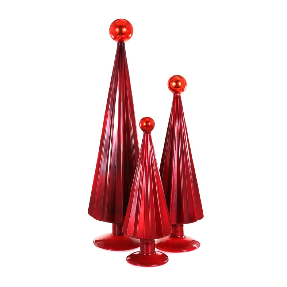Pleated Glass Trees in Crimson / Red (Set of 3) - bubblegum market
