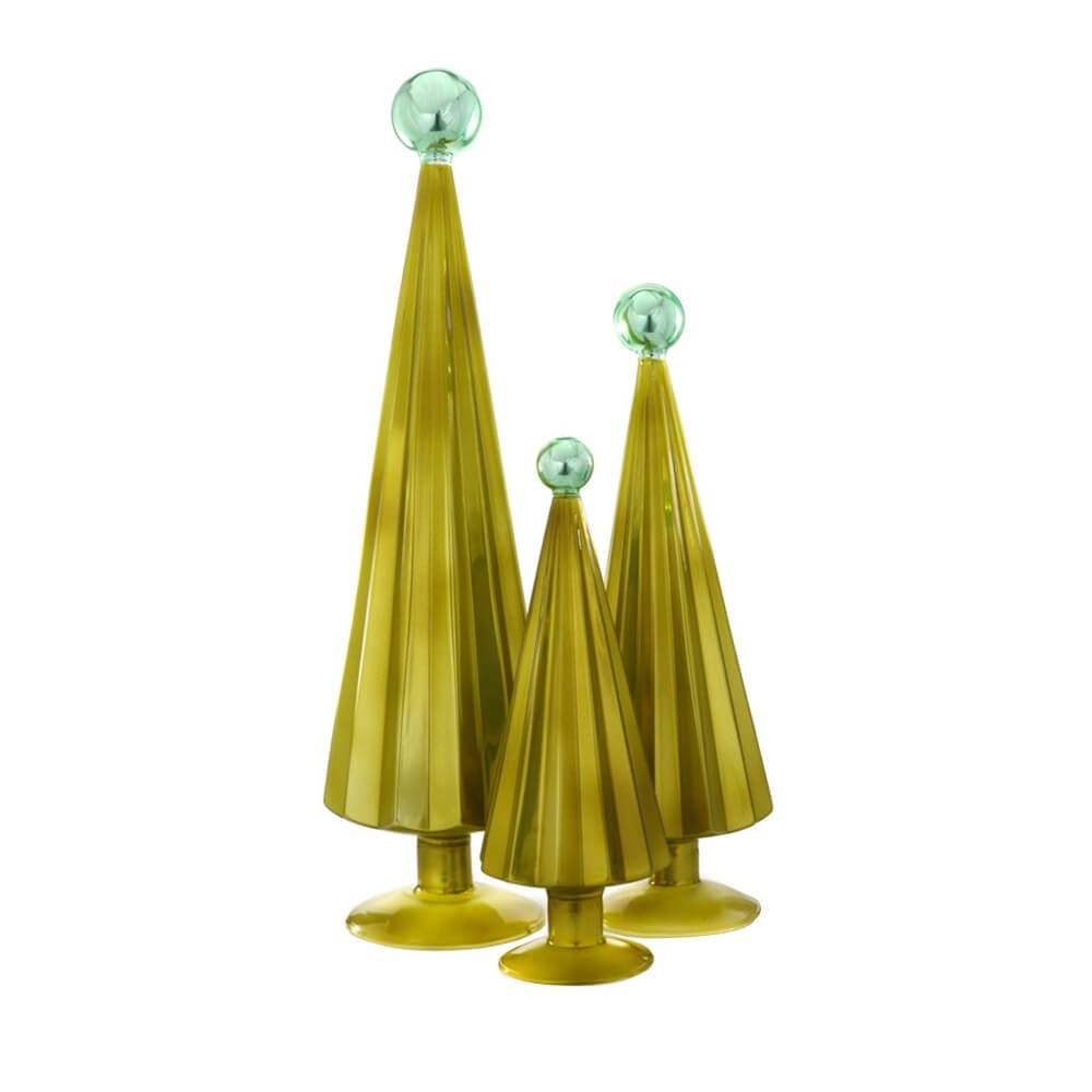 Pleated Glass Trees in Moss / Aqua (Set of 3) - bubblegum market