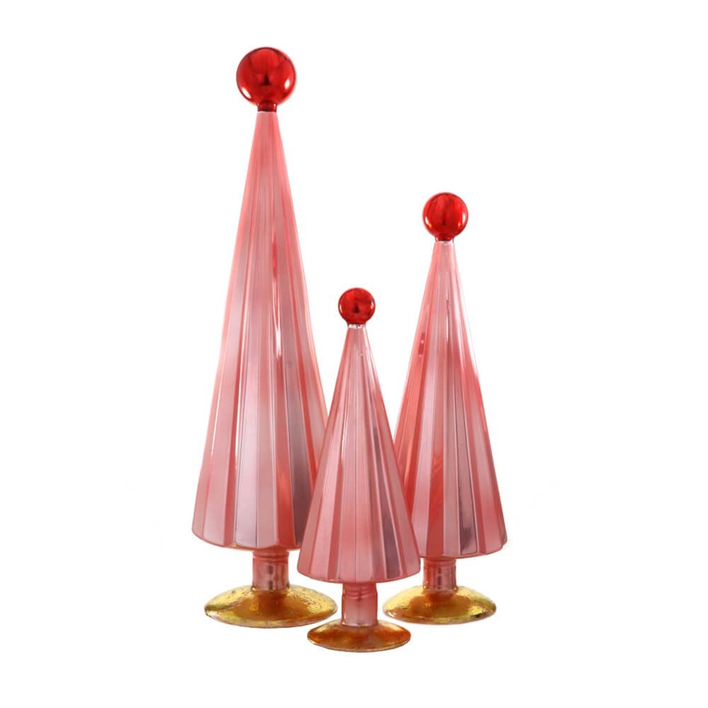 Pleated Glass Trees in Pink / Red (Set of 3) - bubblegum market