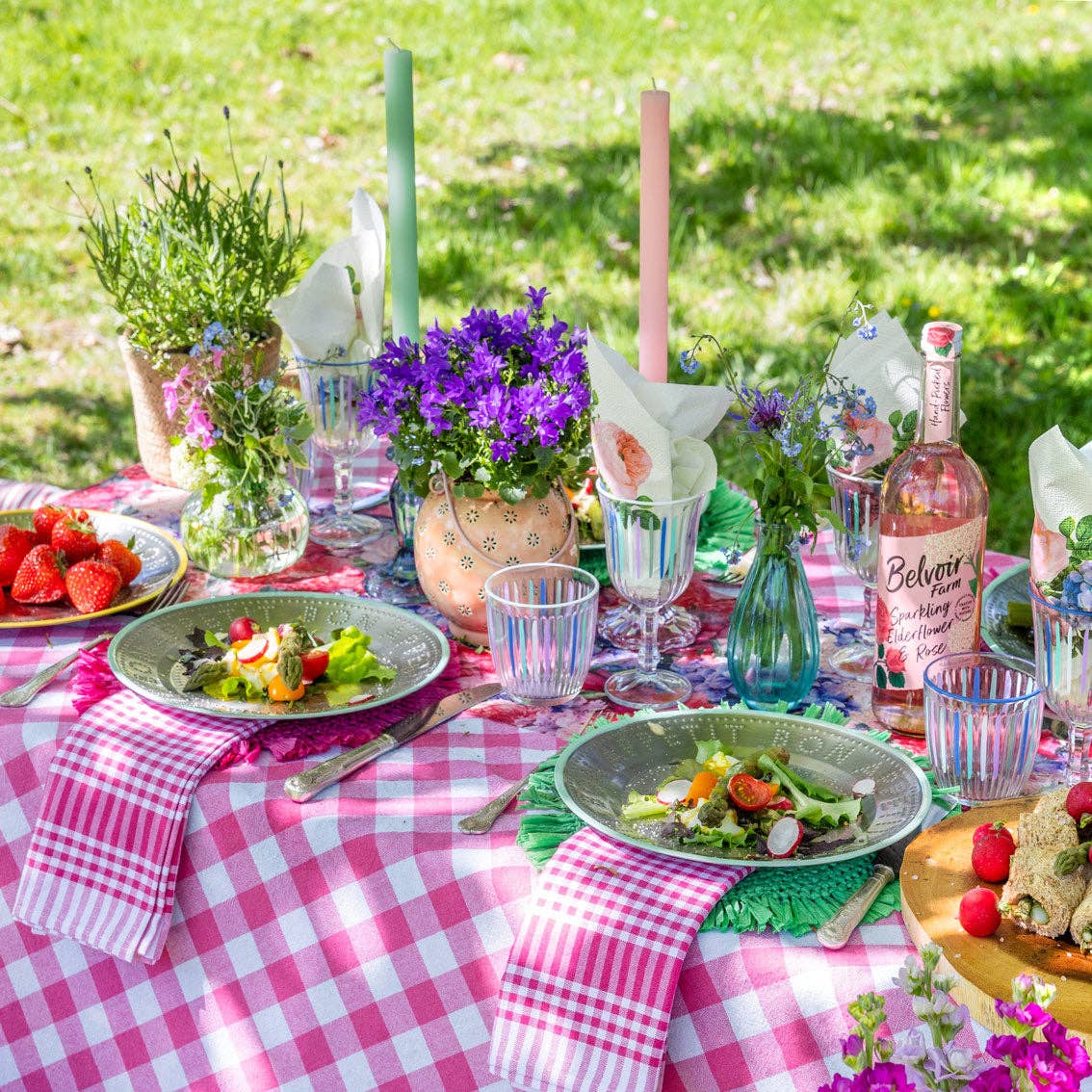 Raspberry & White Fabric Gingham Tablecloth - bubblegum market