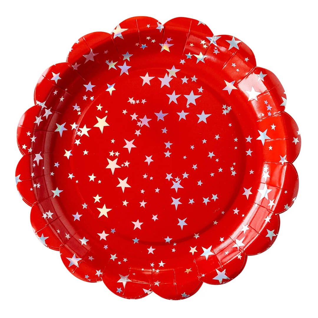 Red & Blue Sparklers Scalloped Paper Plates 9" - bubblegum market