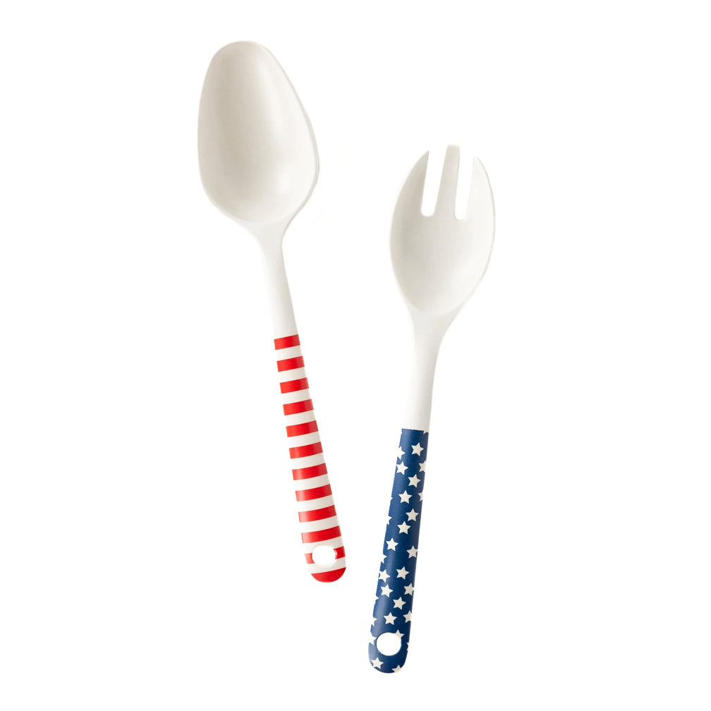 red-blue-stars-and-stripes-reusable-bamboo-servingware-salad-spoon-and-fork-4th-of-july-serving-memorial-day-bbq