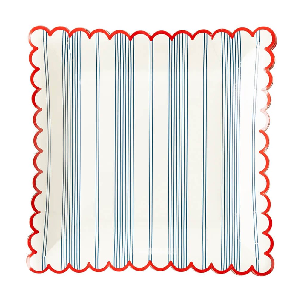Red & Blue Striped Scallop Plates 9" - bubblegum market