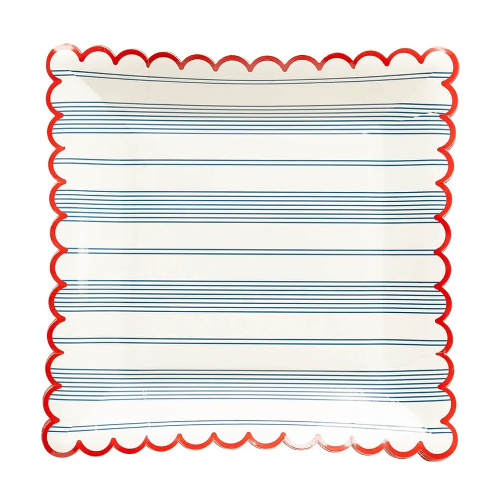 Red & Blue Striped Scallop Plates 9" - bubblegum market