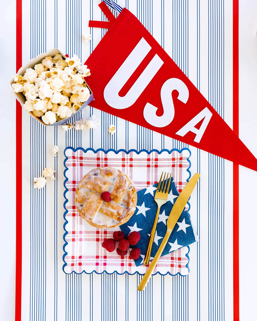 red-blue-striped-table-runner-4th-of-july-memorial-day-party-styled-pennant-flag-banner