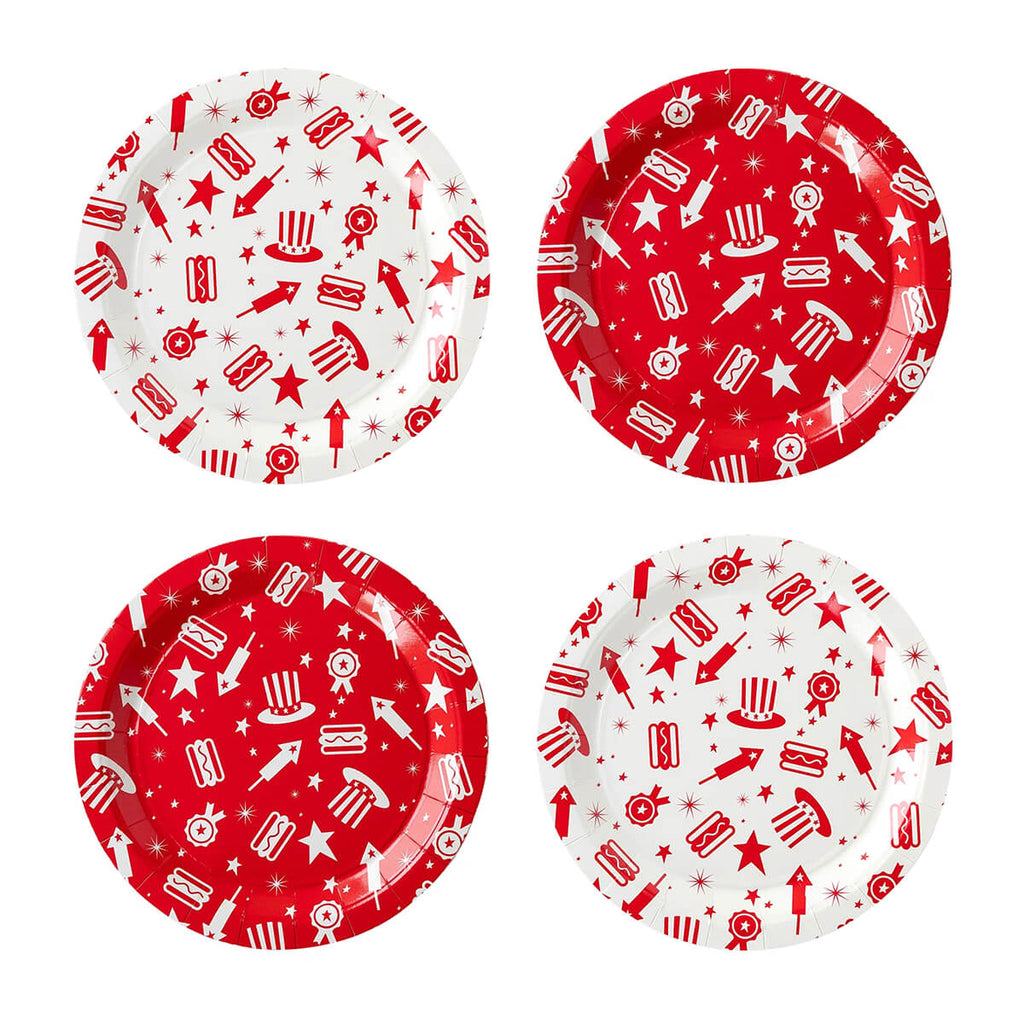red-cream-americana-icon-paper-plates-4th-of-july-party-memorial-day-fireworks-stars-hot-dogs