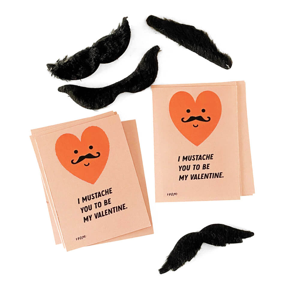 Red Heart Mustache Valentines Kit (12ct) - bubblegum market