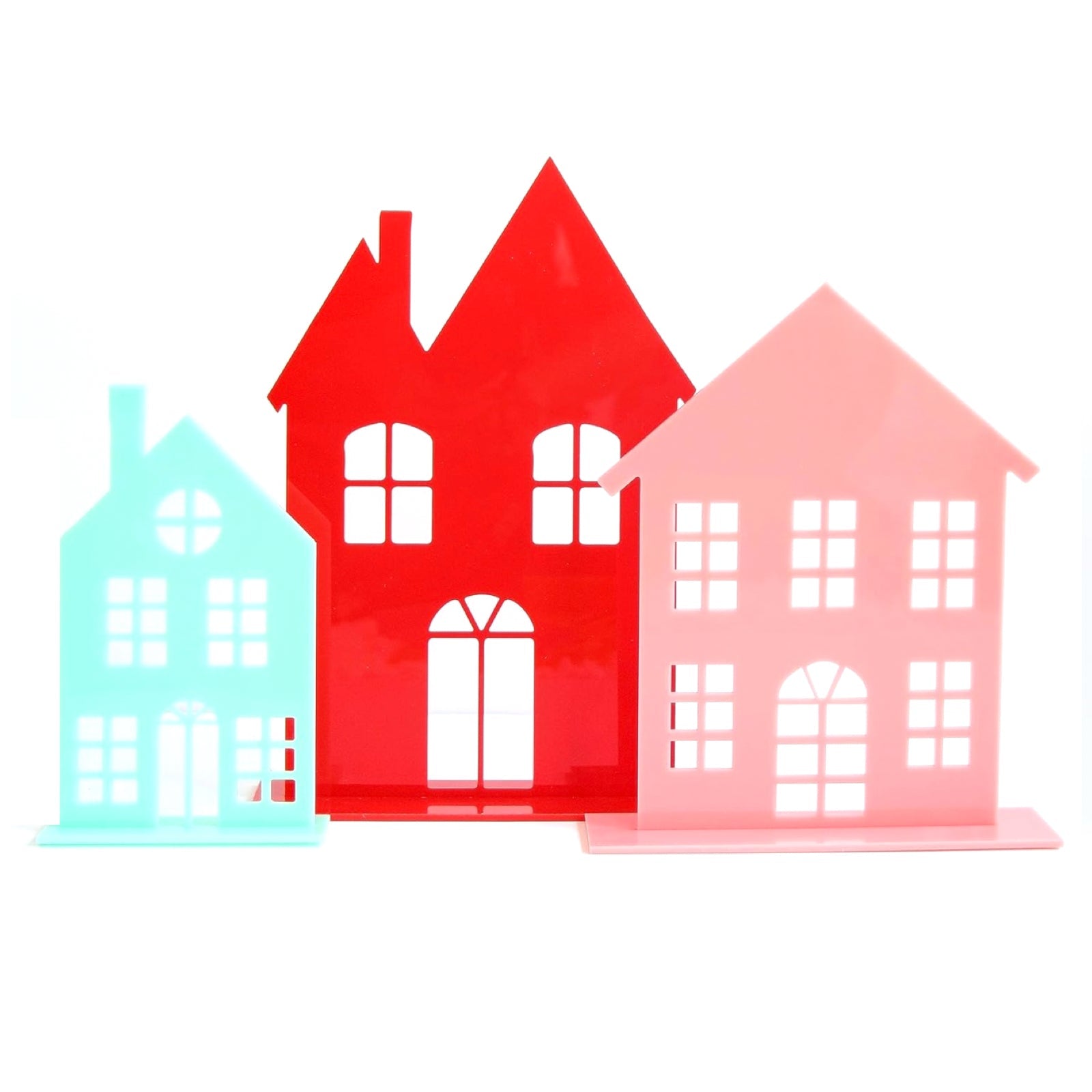 Red, Light Pink, and Mint Acrylic Holiday House Set - bubblegum market