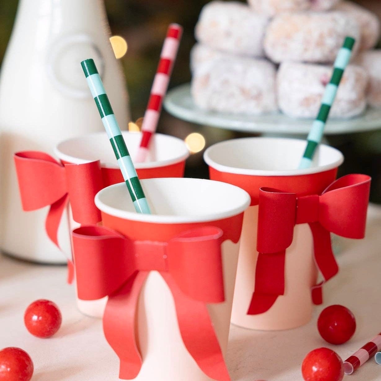 Red & Pink Holiday Bow Cups - bubblegum market